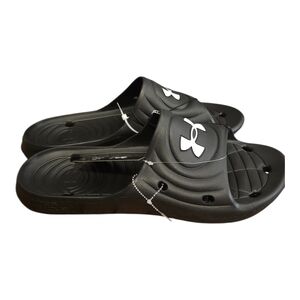Under Armour Mens Locker IV Black Slip Slides Sandals with White Logo Size 16